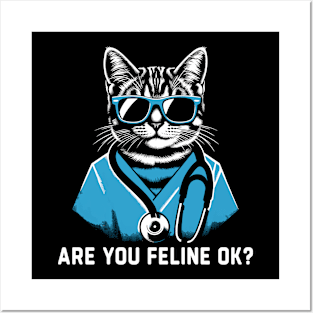 Are You Feline OK? Retro Cat Nurse Gifts Nurse Week Gifts Funny Nurse Posters and Art